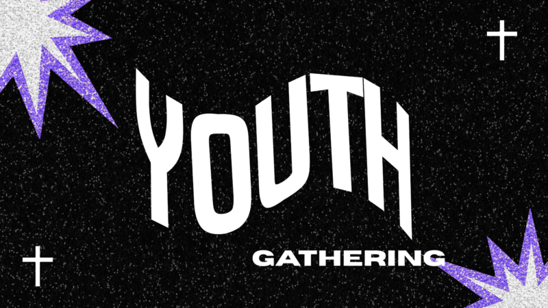youth gathering graphic white wavy writing on black background