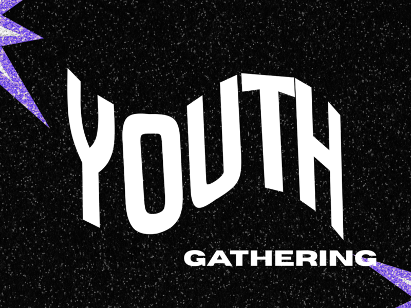 youth gathering graphic white wavy writing on black background
